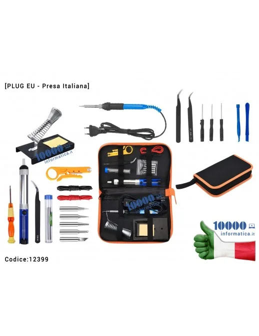 Attrezzi Saldatura [Set 26 pezzi] Saldatore 60W Pompa dissaldante Pinzette ESD Stagno Spellacavi Soldering Iron Kit Electronics Tips with Desoldering Pump Soldering IronStand ESD Tweezers Solder Wick Wire Stripper Cutter