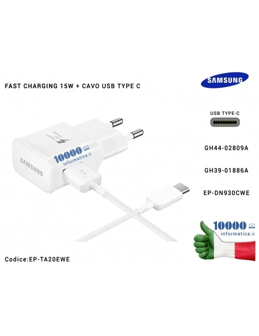 Carica Batteria USB [15W] SAMSUNG (BIANCO) + Cavo TYPE-C (BULK) Galaxy S8 Galaxy S8 Plus SM-G950F SM-G955F