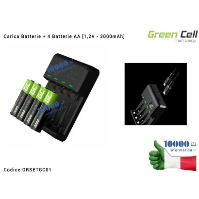 GRSETGC01 Carica Batterie Universale AA/AAA (MicroUSB e USB-C) GC VitalCharger + 4 Batterie Stilo AA Ricaricabili Green Cell ...
