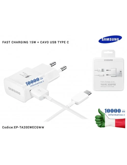 Caricabatterie USB [15W] SAMSUNG (BIANCO) + Cavo TYPE-C EP-TA20EWE (BLISTER) Galaxy S8 S8 Plus SM-G950F SM-G955F EP-DN930CWE GH4