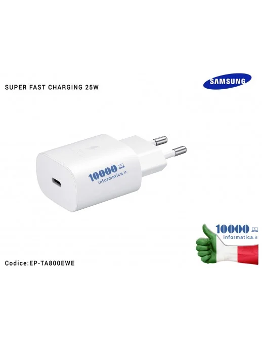 Caricabatterie USB-C [25W] SAMSUNG (BIANCO) EP-TA800EWE (BULK) Galaxy Note 10 S10 5G S20 + S20 Ultra Note 20 A70 A80