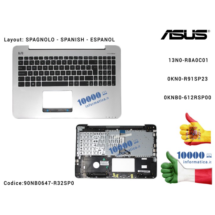 Teclado Espanol Completo de Top Case Superior [SILVER] ASUS X555LA F555LA X554LA X555LD A555L A555LD F555L F555LD X555L X554LJ 1