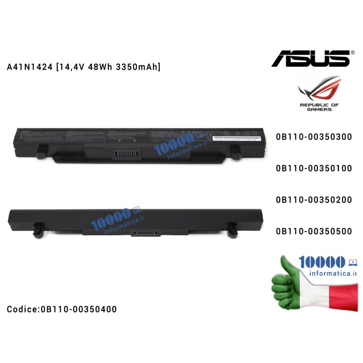 Batteria A41N1424 ASUS ROG GL552 GL552J GL552JX GL552VL GL552VW GL552VX [14,4V 48Wh 3350mAh] 0B110-00350000 0B110-00350300 0B110