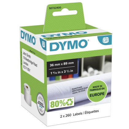 S0722400 DYMO Large Address Labels 36 x 89 99012 mm 89mm x 36mm, 260labels,