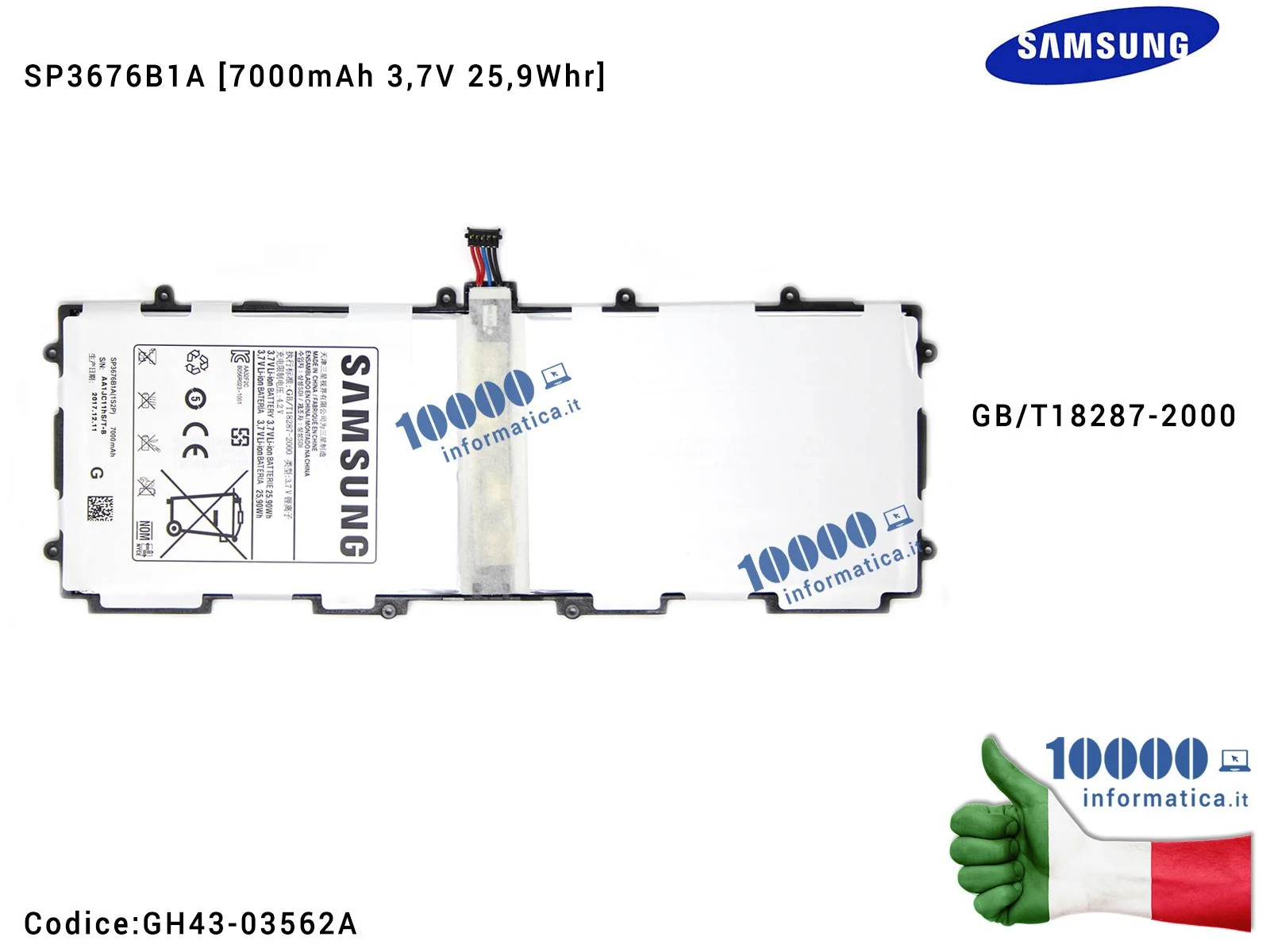 GH43-03562A Batteria SP3676B1A SAMSUNG Galaxy Note GT-P7500 GT-N8000 GT-N8020 GT-N8010 Galaxy Tab 2 GT-P5100 [7000mAh 3,7V 25... GH43-03562A Batteria SP3676B1A SAMSUNG Galaxy Note GT-P7500 GT-N8000 GT-N8020 GT-N8010 Galaxy Tab 2 GT-P5100 [7000mAh 3,7V 25...
