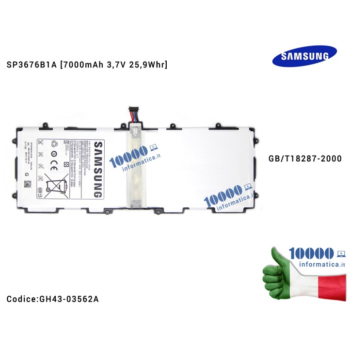 Batteria SP3676B1A SAMSUNG Galaxy Note GT-P7500 GT-N8000 GT-N8020 GT-N8010 Galaxy Tab 2 GT-P5100 [7000mAh 3,7V 25,9Whr] GB/T1828