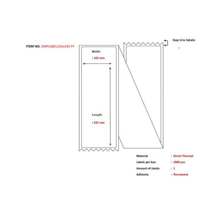 SHIPLABEL102X192-FF Capture Ship-label 102 x 192mm, Fanfold. Direct Thermal, 2000