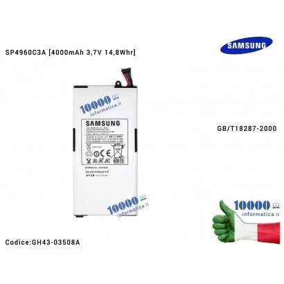 GH43-03508A Batteria SP4960C3A SAMSUNG Galaxy Tab GT-P1000 P1010 [4000mAh 3,7V 14,8Whr] GB/T18287-2000