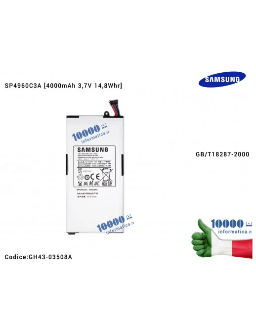 GH43-03508A Batteria SP4960C3A SAMSUNG Galaxy Tab GT-P1000 P1010 [4000mAh 3,7V 14,8Whr] GB/T18287-2000