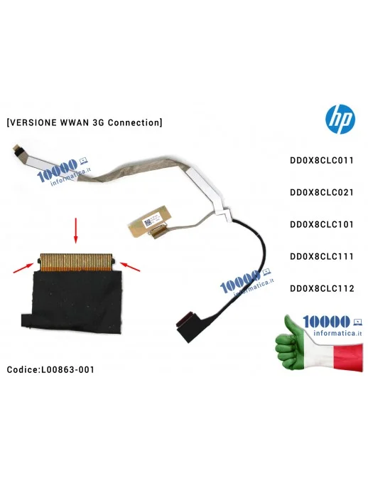 Cavo Flat LCD HP [WWAN 3G Connection] ProBook 450 G5 451 G5 455 G5 DD0X8CLC311 DD0X8CLC000 DD0X8CLC111 DD0X8CLC001 DD0X8CLC011 DD0X8CLC021 DD0X8CLC101 DD0X8CLC112 DD0X8CLC121