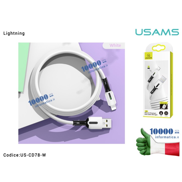 Cavo USB Lightning USAMS SJ456 [BIANCO] (2m) iPhone U51 Silicone Lightning Charging and Data Cable
