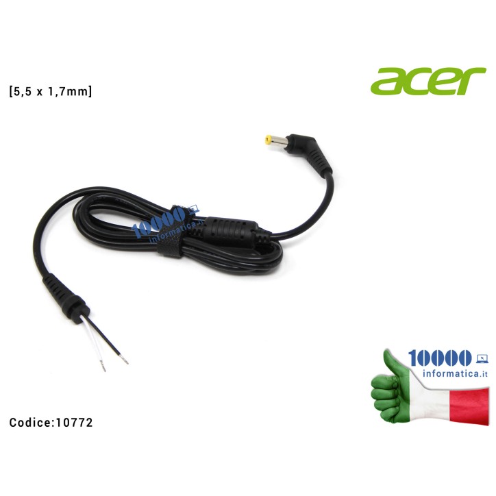 Cavo per Alimentatore ACER [5,5 x 1,7mm] (1,5mt) Aspire 3750 3820 4250 4740 4750 5553 5560 5740 A311-31 A314-31 A315-21 E5-721 E5-731 E5-771 V3-574 ES1-421 ES1-521 ES1-531 E5-573 E5-722 E5-532 F5-522 F5-573 Travelmate P257-M P277-M P446-M 5745 7735 7750 4745 4820 4830 4930 5220 5310 5520G 5530 5630 