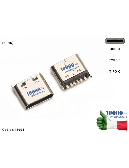 Connettore di Alimentazione 12905 Tipo C (6 PIN) USB-C DC Power Jack Type-C