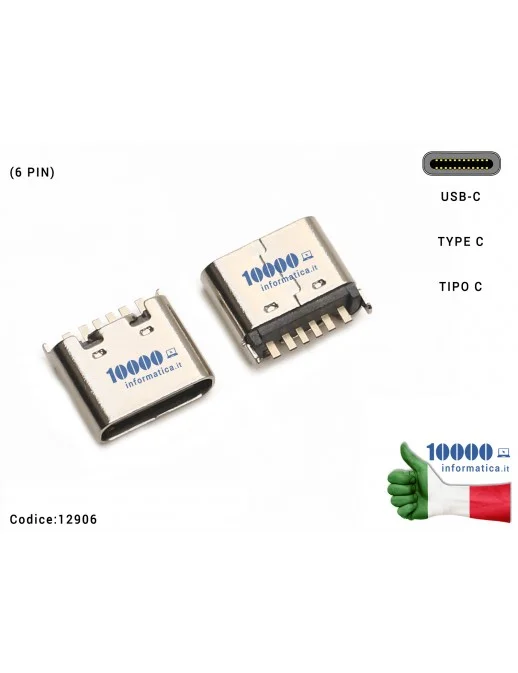 Connettore di Alimentazione 12906 Tipo C (6 PIN) USB-C DC Power Jack Type-C