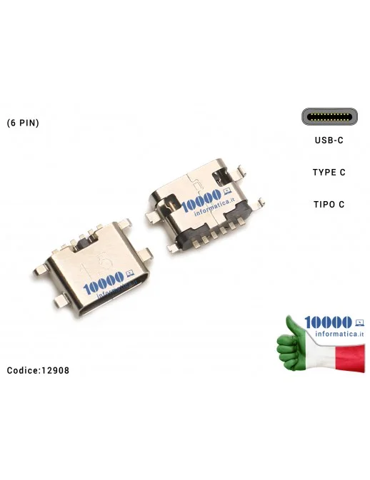Connettore di Alimentazione 12908 Tipo C (6 PIN) USB-C DC Power Jack Type-C