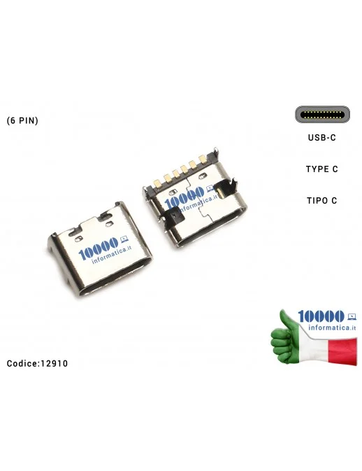 Connettore di Alimentazione 12910 Tipo C (6 PIN) USB-C DC Power Jack Type-C