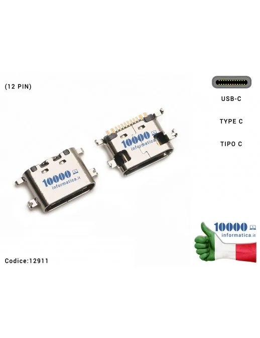 Connettore di Alimentazione 12911 Tipo C (12 PIN) USB-C DC Power Jack Type-C