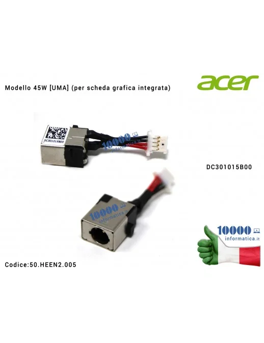 Connettore DC Power Jack ACER Aspire A315-42 A315-54 A317-51 A515-43 Extensa 215-51 215-51K EX215-51 (45W) DC301015B00 DC301015