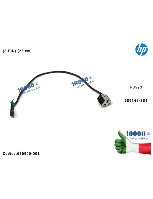 Connettore DC Power Jack PJ593 HP Envy M6 M6-1000 M6-1200 M6-1300 (8 PIN) [25 cm] 689145-SD1 686900-001