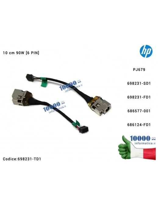 Connettore DC Power Jack PJ679 HP SleekBook 15-B Envy 4-1000 698231-TD1 698231-SD1 698231-FD1 686577-001 686124-FD1