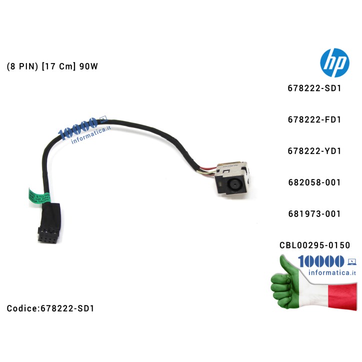Connettore DC Power Jack PJ968 HP Pavilion G6-1000 G6-1100 M7-1000 DV6-7000 DV7-7000 M7-1000 (8 PIN) [17 cm] 67822-SD1 678222-FD1 678222-YD1 686900-001