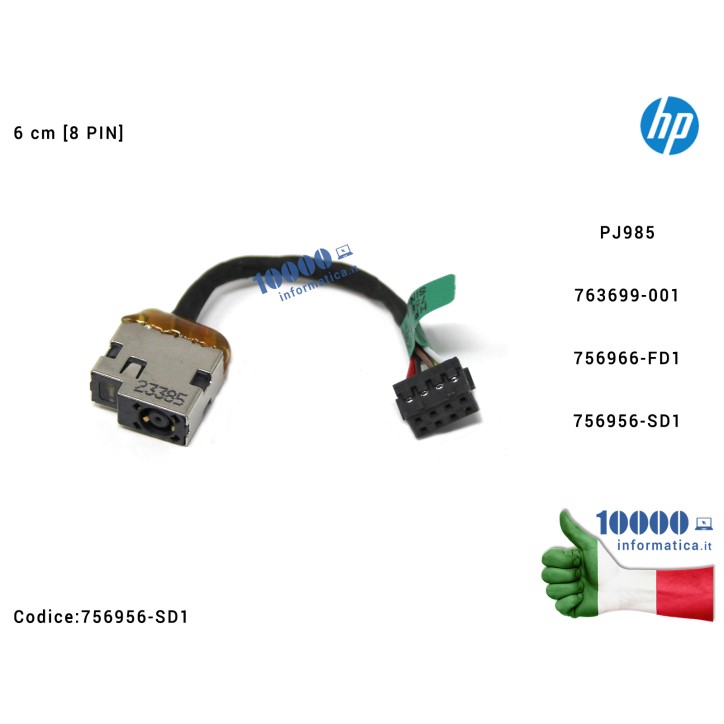 Connettore DC Power Jack PJ985 HP Pavilion 11-N 11-P 17-F Envy 17-F 17-P 17-K ProBook 470 G2 (8 PIN) [6 cm] 756956-SD1