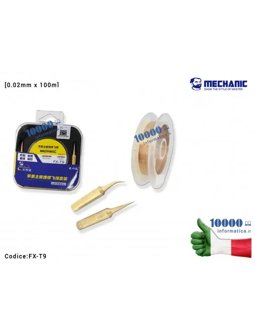 Filo in Rame MECHANIC FX-T9 [0,02mm x 100m] Riparazioni Piste Schede Madri Fingerprint Chip Link Wire Insulate Jump Line