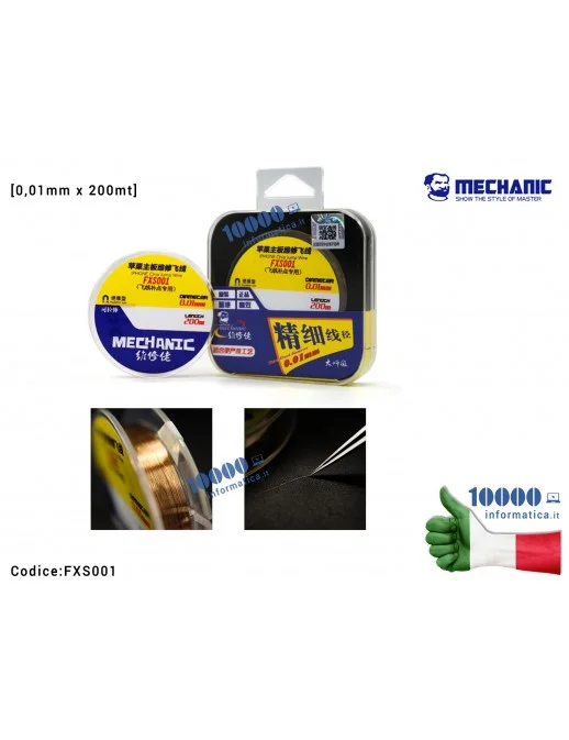 Filo in Rame MECHANIC FXS001 [0,01mm x 200m] Riparazioni Piste Schede Madri Fingerprint Chip Link Wire Insulate Jump Line