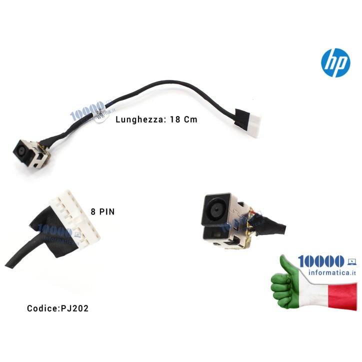 Connettore DC Power Jack PJ202 HP CQ62 G62 CQ56 [8 PIN] (18 cm) Series con CAVO