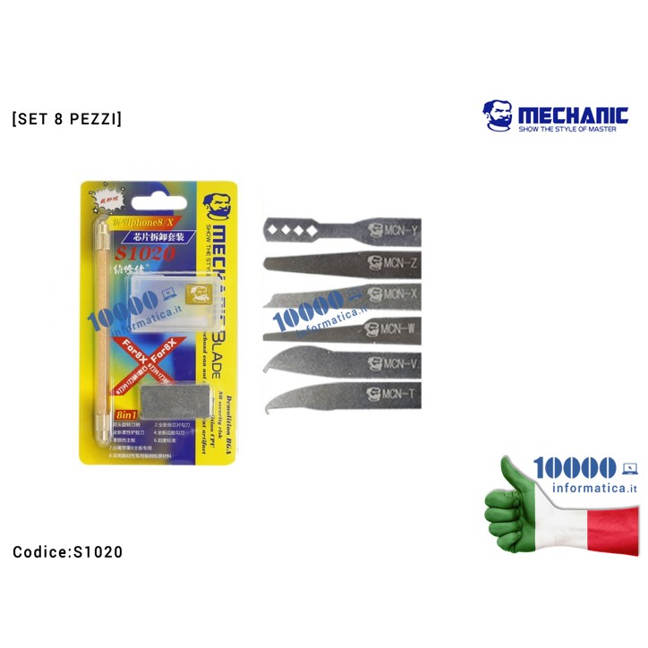 S1020 IC Chip CPU NAND BGA Remover 8 Set Thin Blade Knife Mobile iPhone Repair Lame di rimozione CPU BGA Chip MECHANIC S1020 IC Chip CPU NAND BGA Remover Thin Blade Knife Mobile iPhone X iPhone 8