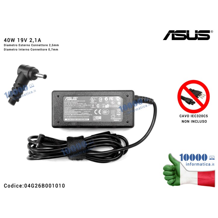 Alimentatore ASUS 40W 19V 2,1A [2,5 x 0,7mm] 04G26B001010