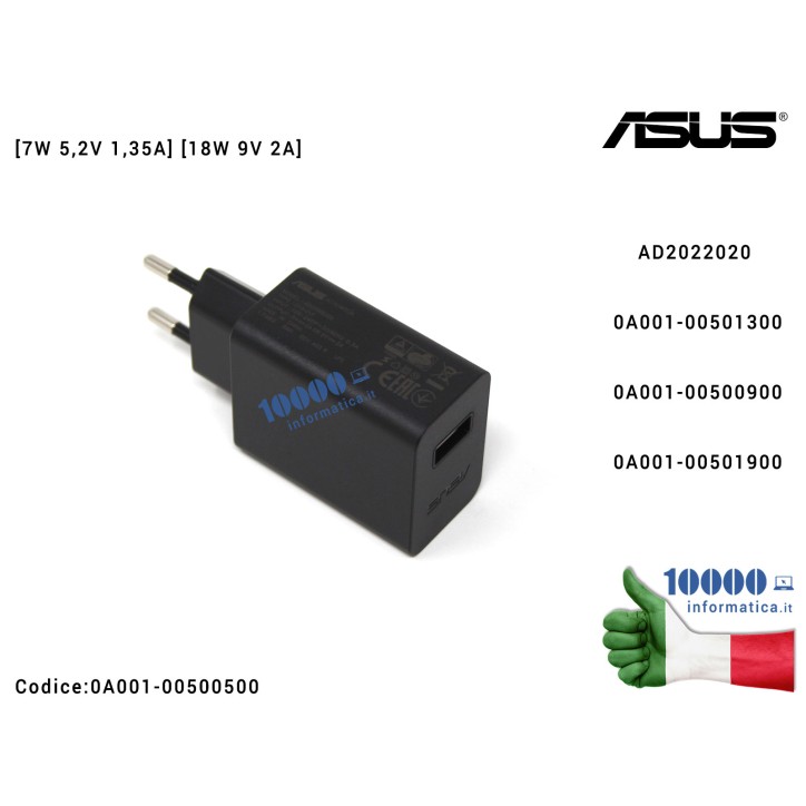 Alimentatore USB ASUS [7W 5,2V 1,35A] [18W 9V 2A] AD2022020 T100CHI T100HA T100TAF T103HAF T102HA ZenPad 3S 10 Z500KL ZenFone 2 ZE551ML (Z00AD) Zoom ZX551ML