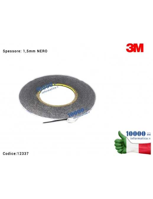 Nastro Biadesivo 3M (NERO)[1,5mm x 55mt] Riparazioni LCD Display Frame Smartphone iPhone Tablet Cornici Bezel Notebook