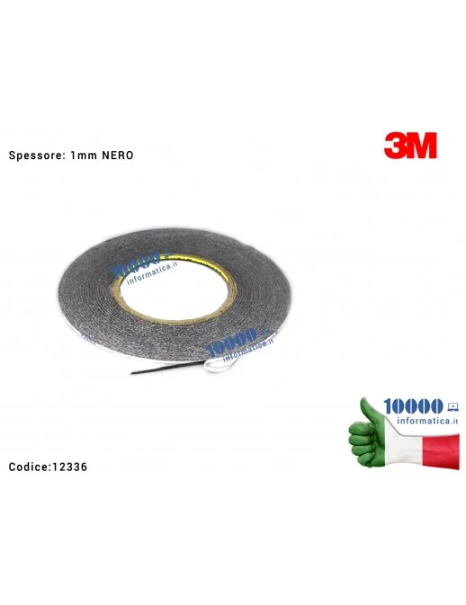 Nastro Biadesivo 3M (NERO)[1mm x 55mt] Riparazioni LCD Display Frame Smartphone iPhone Tablet Cornici Bezel Notebook