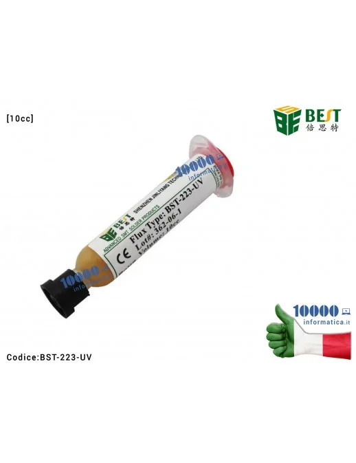 Pasta Flussante BEST BST-223-UV [10cc] Solder Flux Paste Lead-Free Welding Flux Saldature per BGA SMD CSP Scheda Madre Notebook Smartphone Tablet PCB Board