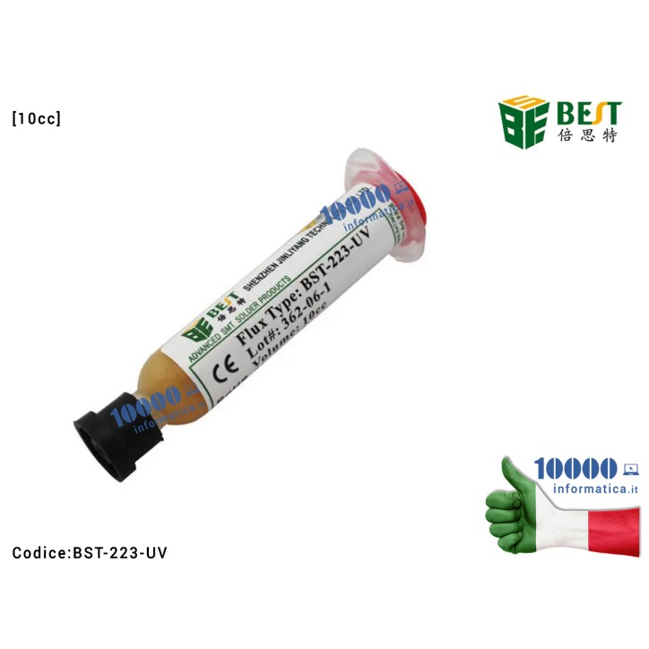 Pasta Flussante BEST BST-223-UV [10cc] Solder Flux Paste Lead-Free Welding Flux Saldature per BGA SMD CSP Scheda Madre Notebook Smartphone Tablet PCB Board