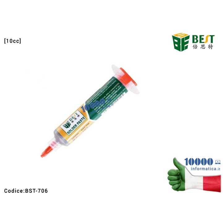 Pasta Saldante BEST BST-706 [10cc] Solder Flux Paste Lead-Free Welding Flux Saldature per BGA SMD CSP Scheda Madre Notebook Smar