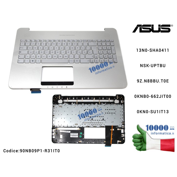 Tastiera Italiana Completa di Top Case Superiore ASUS VivoBook Pro N552 N552V N552VX N552VW [RETROILLUMINATA] (SILVER) 13N0-SHA0