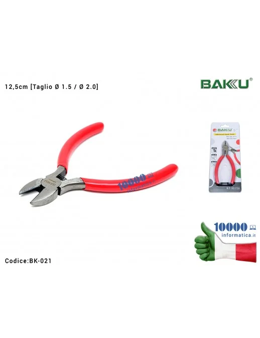 Pinza Diagonale da Taglio BAKU BK-021 [Ø 1.5 - Ø 2.0] Alto Tenore di Carbonio Acciaio Inox (12,5cm) con impugnatura antiscivolo Tweezers Cutter Wire Modellismo Elettronica Riparazioni Scheda Madre PCB Board