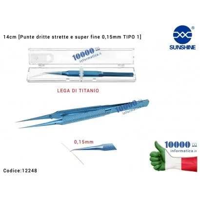 12248 Pinzetta Blu di Alta Precisione ESD in Lega di Titanio [Punte Dritte strette e super fine 0,15mm] High Precision Titani...