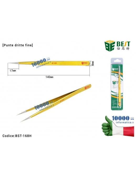 Pinzetta di Precisione BEST 168H [Punte Dritte] BST-168H Anti-acid Tipped Stainless Steel Tweezer Fine Pointed Tips With Heat Resistance for Electronic Repair Soldering Crafting Micro-Saldature SMD Riparazioni Fingerprint Scheda Madre PCB Board