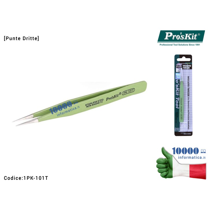 Pinzetta di Precisione PRO'SKIT 1PK-101T [Punte Dritte] Acciaio carboplastica Stainless Steel Highly Precise Anti-static Removab