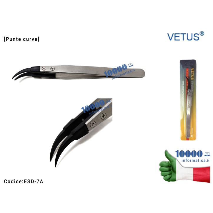 Pinzetta di Precisione VETUS ESD-7A [Punte Curve Resistente Al Calore Intercambiabili] Acciaio Stainless Steel Highly Precise An
