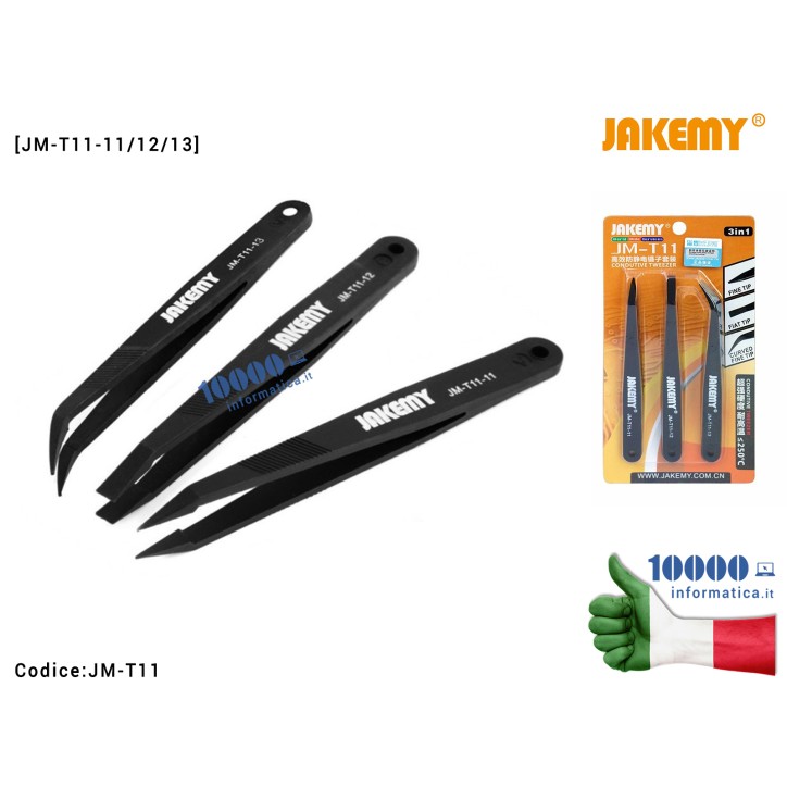 Set 3 Pinzette JACKEMY JM-T11 Antistatiche ESD Non-deformabili fibra di carbonio Scheda Madre Notebook Smartphone Tablet BGA PCB