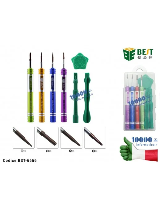Cacciaviti di Precisione BEST 6666 [Set 7 pezzi] Esagonali Torx mini Stella Kit Atrezzi per Riparazione Cellulari fai da te Precision Hex Torx Mini Star Screwdriver Set Magnetic Screw Driver Home Repair Tool Kit Smartphone Notebook Tablet