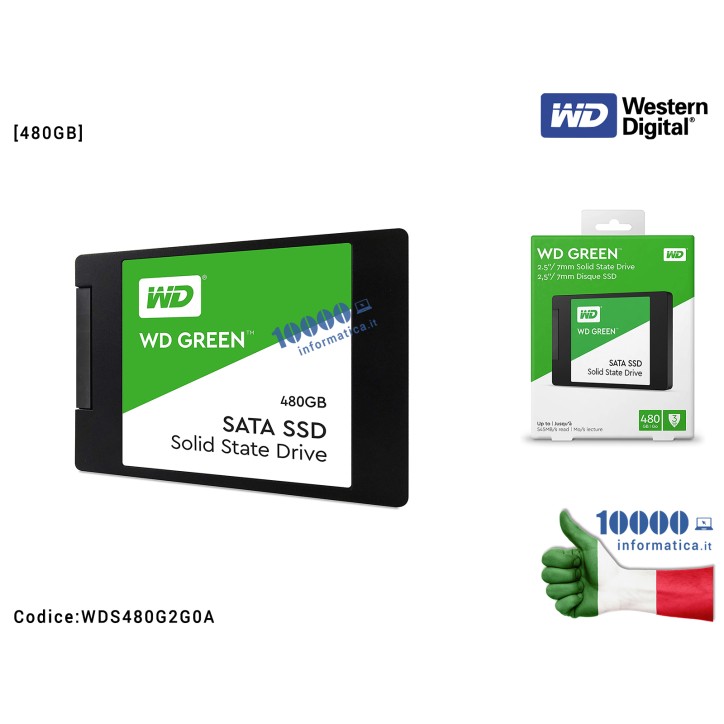 SSD Western Digital 480GB Verde WD GREEN Hard Disk Interno 2,5'' SATA WDS480G2G0A