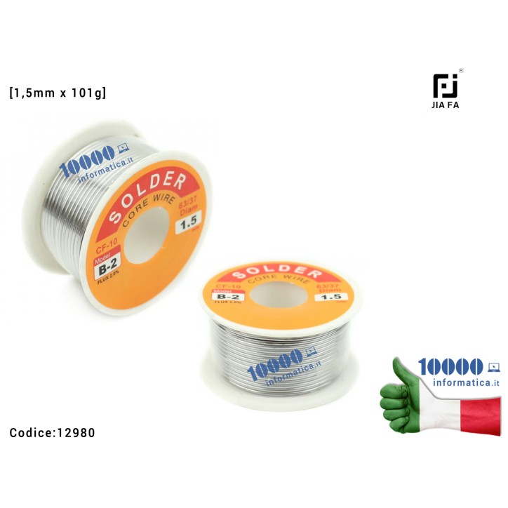 Stagno JIAFA CF-1020 [1,5mm x 101g] (Sn 63% Pb 37%) CF-10 B-2 Flux 2% Bobina per Saldature Rotolo Saldatura Solder Soldering Wir