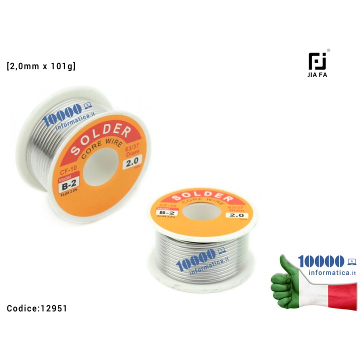 Stagno JIAFA CF-1020 [2,0mm x 101g] (Sn 63% Pb 37%) CF-10 B-2 Flux 2% Bobina per Saldature Rotolo Saldatura Solder Soldering Wir