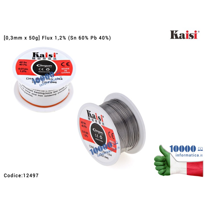 Stagno KAISI [0,3mm x 50g] (Sn 60% Pb 40%) Bobina per Saldature Rotolo Saldatura Solder Soldering Wire