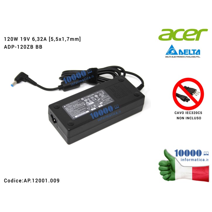 Alimentatore ACER 120W 19V 6,32A [5,5x1,7mm] Aspire 7745 8935G 8942G 8943G 8950G 8951G V3-771G V3-772G 5745DG 5943G 5950G 5951G 